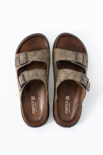 Foxter Men's Orthopedic Daily Non-Slip Sole Soft Leather Buckle Stylish Home and Outdoor Slippers