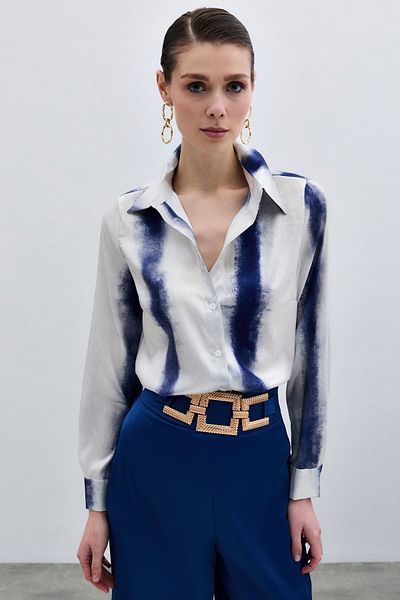 Sateen Cămașă clasică cu model - Sax Blue