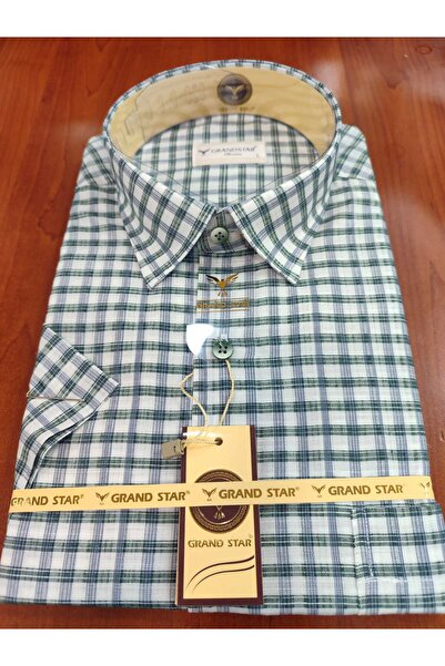 Grand Star Güncüoglu Short Sleeve Pocket Square Patterned Classic Men's Shirt