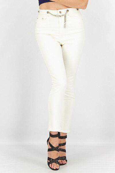The Kooples Women Regular Fit Solid Pants With Chain Belt, White