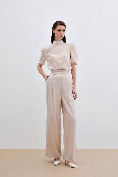 Sateen Well-Liked Organza Short Sleeve Blouse