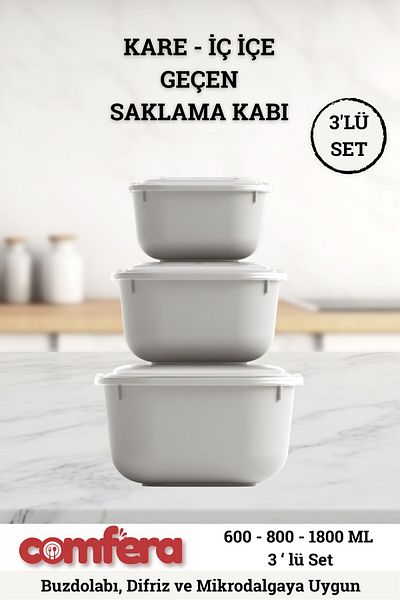 BAGER MARKET Set of 3 Microwave Compatible Storage Containers, Airtight, Leakproof Food Container with Hard Lid