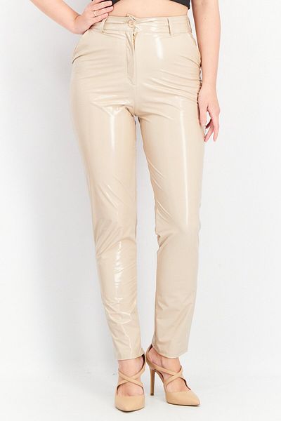 First Distraction The Label Women Slim Fit Leather Pant, Beige