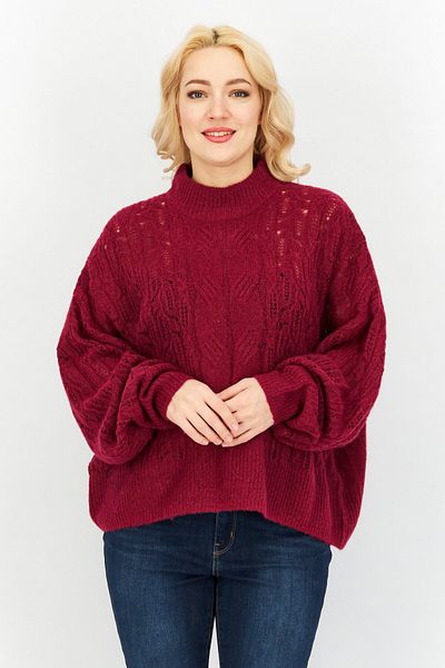 edc Women High-Neck Long Sleeves Textured Sweater, Dark Pink