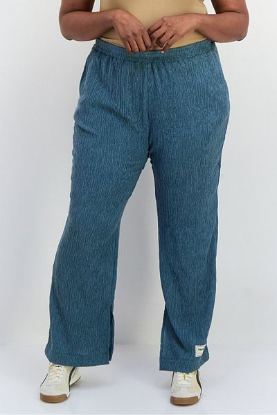 The Giving Movement Women Regular Fit Textured Wide Leg Pants, Stone Blue
