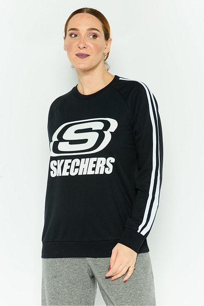 SKECHERS Women Sportwear Fit Brand Logo Long Sleeves Outdoor Sweatshirt, Black