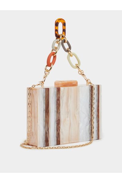 Styli حقيبة كلاتش مخططة بحزام سلسلة