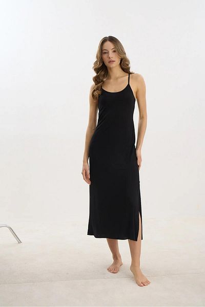 Sevim 16299 Thin Strap Slit Long Dress Petticoat