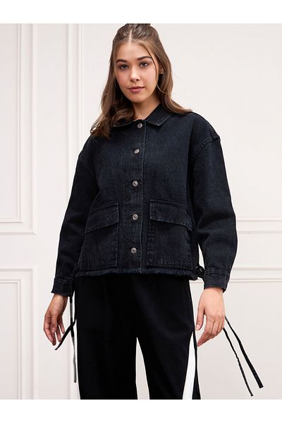 Sassafras By Styli Washed Denim Front Pockets Jacket with Buttons