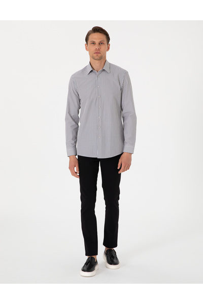 Pierre Cardin Siyah Slim Fit Çizgili Uzun Kollu Gömlek 50307142-VR046