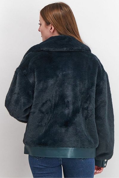 REBECCA MINKOFF Women Spread Collar Fur Full Zip Bomber Jacket, Teal
