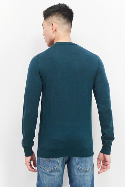 CELIO Men Crew Neck Long Sleeve Knitted Sweatshirts, Dark Green