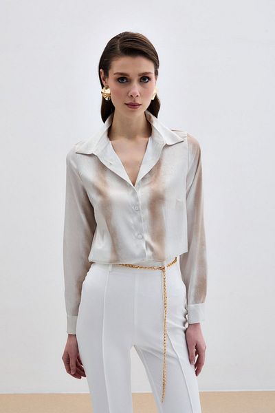 Sateen Patterned Classic Shirt - Beige