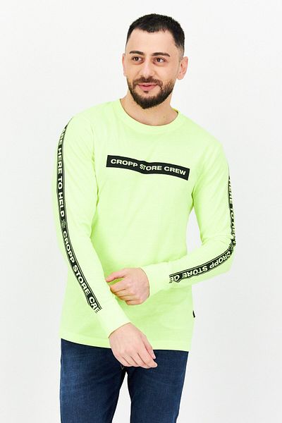 Cropp Men Crew Neck Long Sleeve Graphic Print T-shirt, Neon Yellow