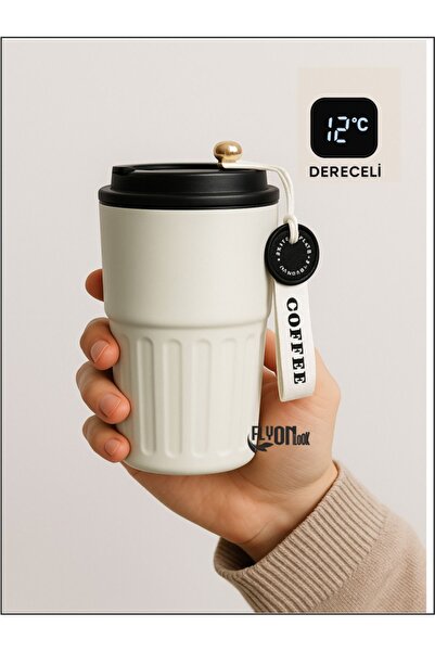 FLYONLOOK 316 L Stainless Steel Thermos Mug with Digital Led Indicator 400 ml Strawberry Cup