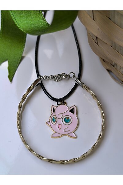 Esey Dizayn Jigglypuff Pokemon Kolye Ve Deri Bileklik