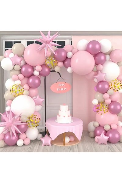 Çemrek Süs Parti Pink and White Balloon Chain Set of 100