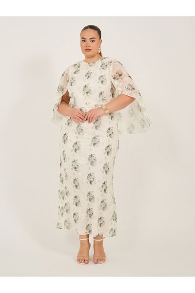 Styli Plus Size Printed Cape Sleeve Maxi Dress