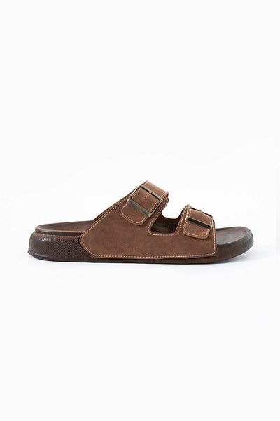 Foxter Men's Orthopedic Daily Non-Slip Sole Soft Leather Buckle Stylish Home and Outdoor Slippers