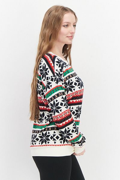 Marc New York Women Crew Neck Long Sleeve Allover Print Sweatshirt, Cream Combo