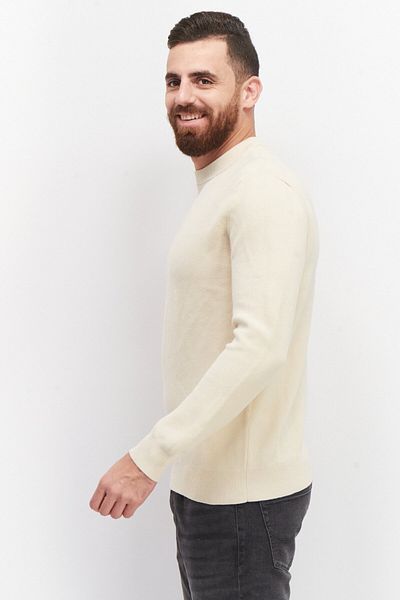 CELIO Men Crew Neck Long Sleeve Knitted Sweatshirts, Cream