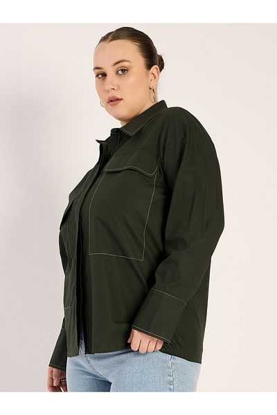 Femmella By Styli Plus Size Contrast Stitch Detail Regular Fit Shirt