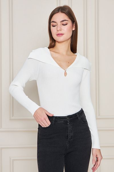 Irmak Kerekli Women's Ecru Shawl Collar Ribbed Sweater 2906