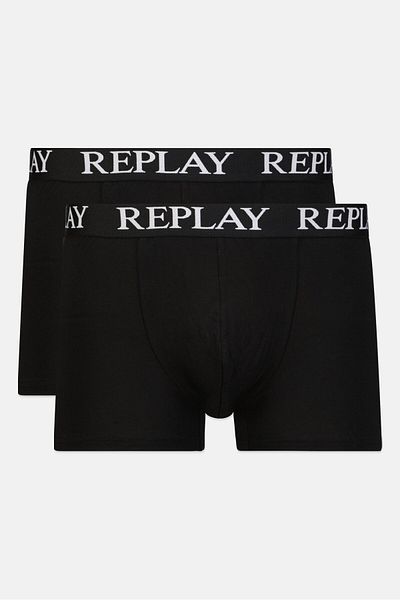 Replay Men 2 Pack Brand Logo Boxer Brief, Black