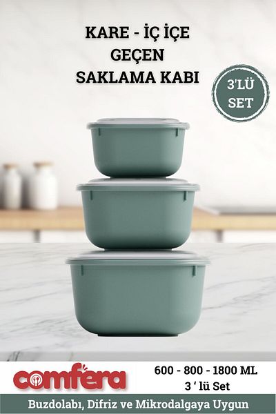 BAGER MARKET Set of 3 Microwave Compatible Storage Containers - Airtight Leakproof Food Container