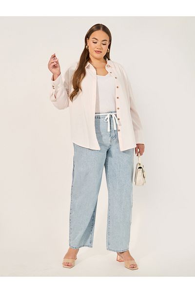 Styli High Rise Wide Leg Jeans with Drawstring