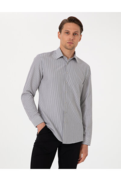 Pierre Cardin Siyah Slim Fit Çizgili Uzun Kollu Gömlek 50307142-VR046