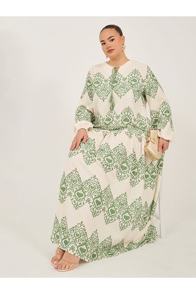 Styli Printed Balloon Sleeves A-Line Maxi Dress