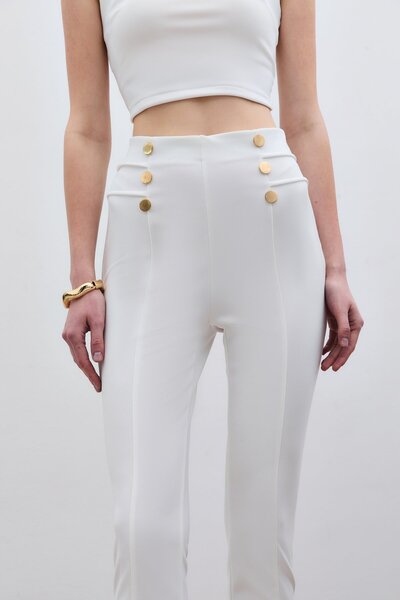 Sateen Штани з деталями на ґудзиках - Екрю