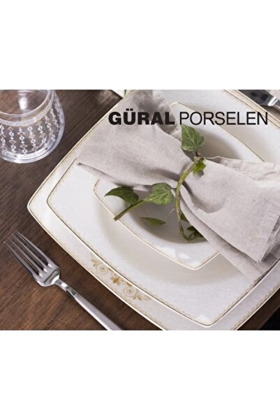 Güral Porselen Krem Kare Bone Servis Tabağı 1 Adet
