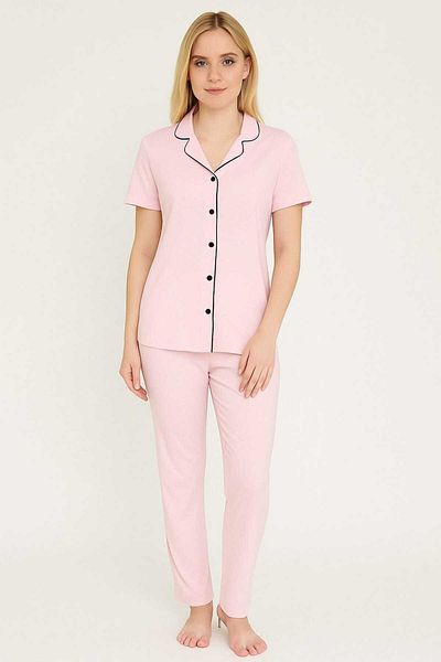 gigigiyim Front Buttoned Pink Women's Pajama Set