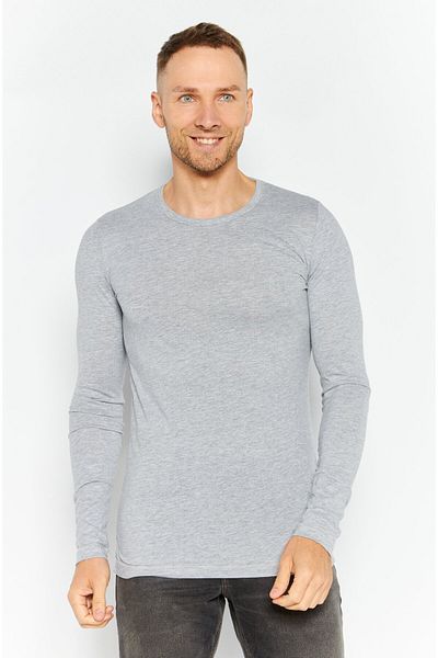 French Connection Men 3 Pack Crew Neck Long Sleeve Plain T Shirt, Grey