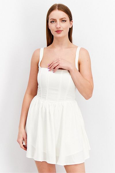 NA-KD Women Solid Mini Dress, Cream