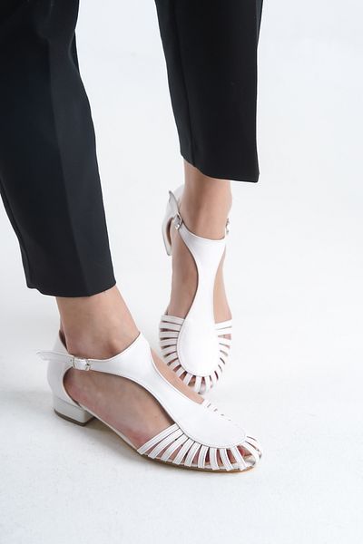 Shoesers Women's Special Design Front Stripe Detailed Ankle Strap Sun Ballerina Shoes