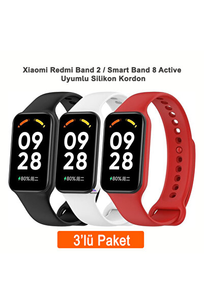 Dexmon Xiaomi Redmi Band 2 / Smart Band 8 Active Uyumlu 3 lü Silikon Kordon Seti Akıllı Saat Bileklik
