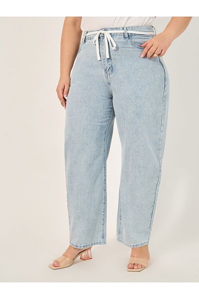 Styli High Rise Wide Leg Jeans with Drawstring