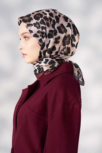 Madame Polo Φουλάρι Daisy Leopard Pattern - Claret Red