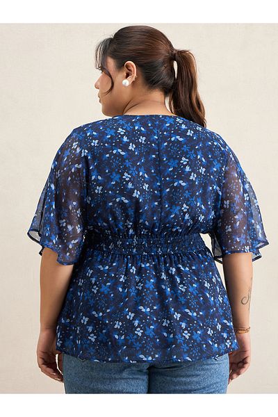 Femmella By Styli Plus Size Floral Print Wrap Top with Tie Detail