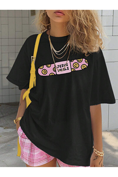 Revasser Unisex Erkek/Kadın Jesus Renkli Özel Baskılı Oversize Pamuklu Bisikl...