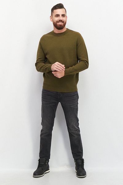 CELIO Men Round Neck Plain Long Sleeve Sweatshirts, Olive Green