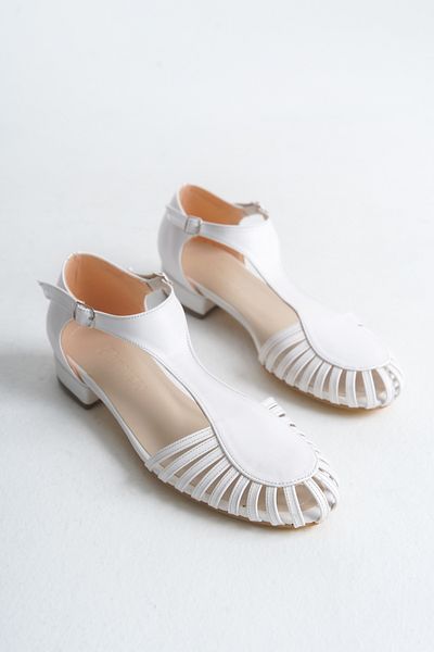 Shoesers Women's Special Design Front Stripe Detailed Ankle Strap Sun Ballerina Shoes