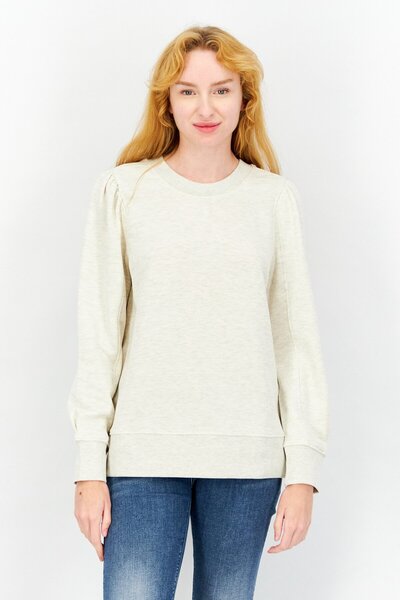 Esprit سويت شيرت نسائي بياقة دائرية وأكمام طويلة، رمادي فاتح