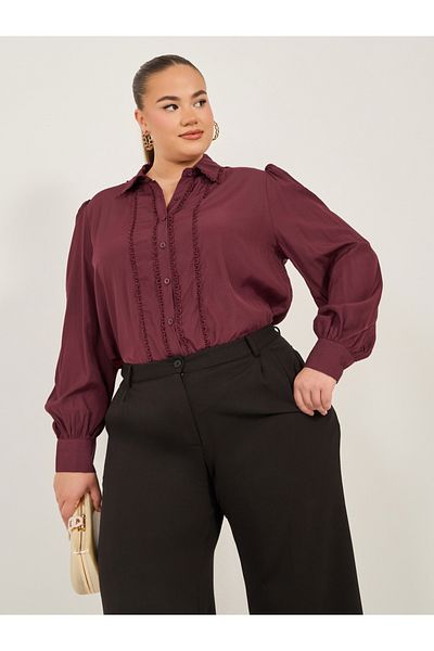 Styli Plus Size Lace Detail Balloon Sleeve Shirt