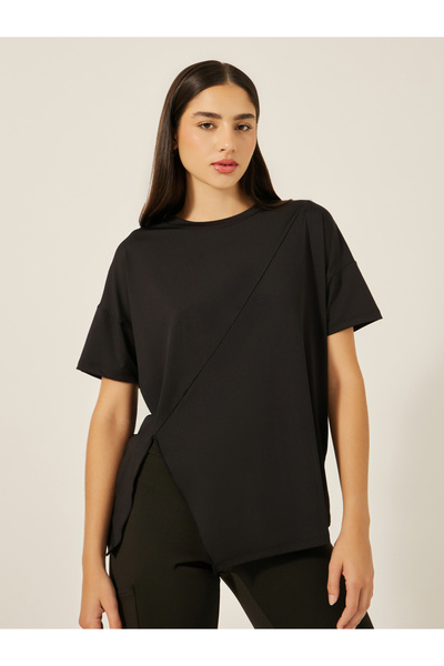 Styli Plain Side Slit Short Sleeve Top