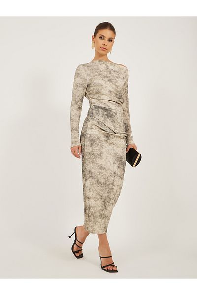 Styli Printed One Shoulder Bodycon Midi Dress