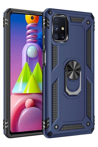 tekno grup Galaxy M51 Case with Ring Magnetic Vega Cover Navy Blue + Glass Sc...